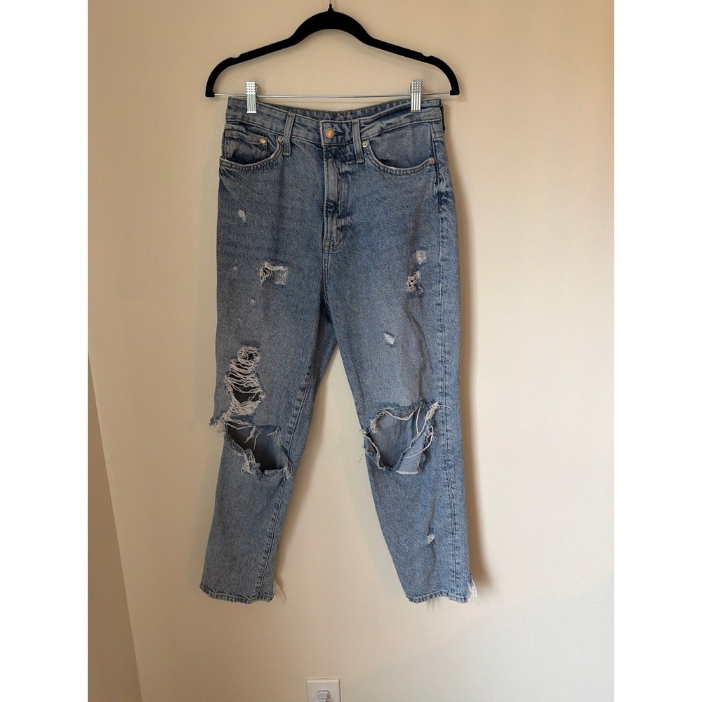 H&M &denim mom jeans high rise distressed grunge 90s edgy casual denim straight